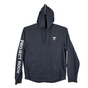 Mens Under Armour Project Rock Black Pullover Hoodie Loose Fit Cotton Blend L